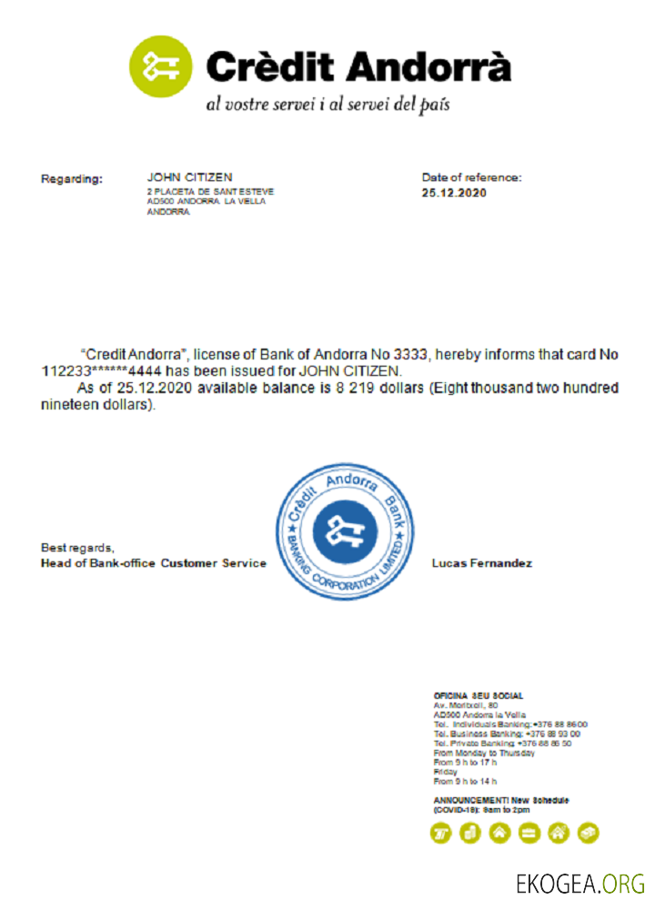 Andorra , Credit Andorre bank , reference